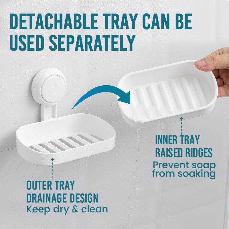 TAILI Soap Dish Soap Holder Suction Cup Powerful Vacuum Suction, Strong Bar Sponge Holder for Shower Wall, Bathroom Accessories, Tub and Kitchen Sink, Drill-Free, Waterproof, Removable - Image 4